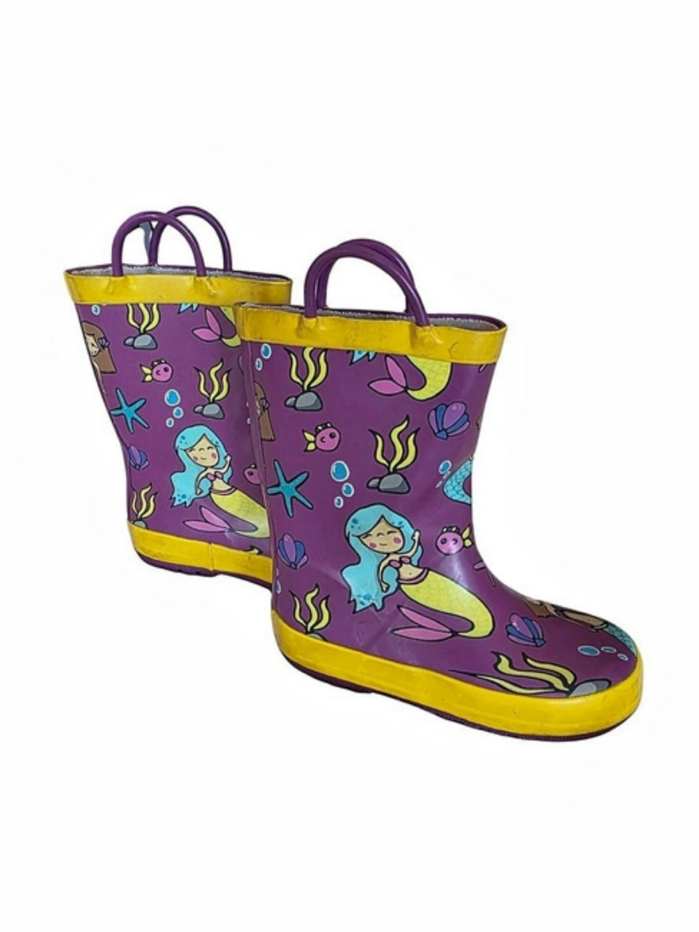 Norty Mermaid Rubber Rain Boot Kids Purple & Yellow Rain Boots Like New